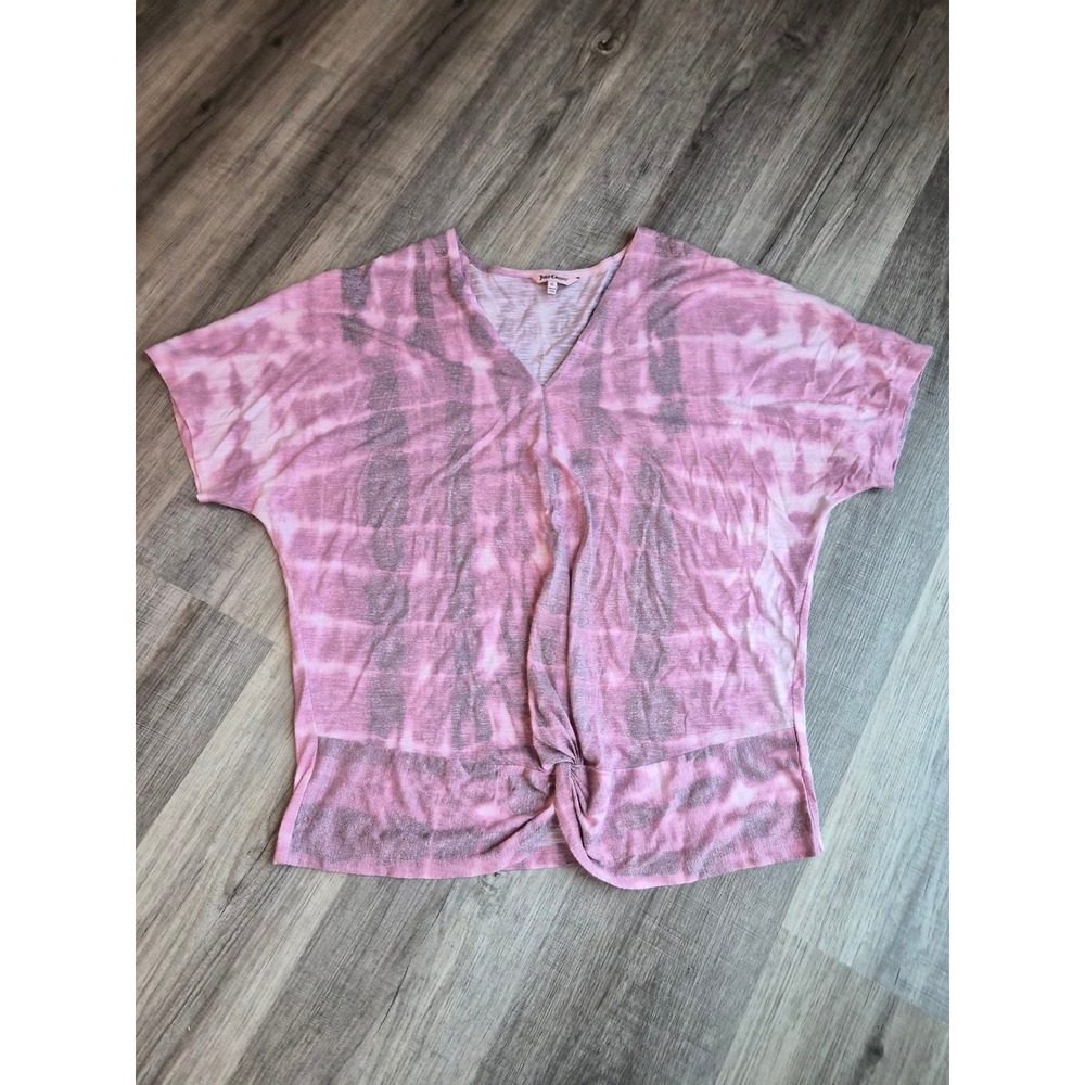 Juicy Couture Pink Tie Dye Twist Front V-Neck Top XL Metallic Shimmer Dolman